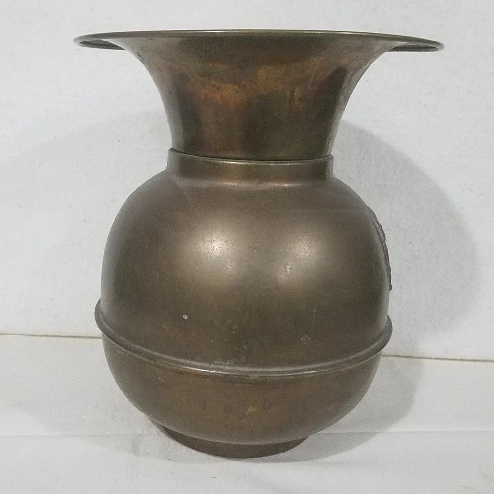 Antique Brass Bulldog Embossed Vase Spittoon Urn Home Decor‎ Ornament